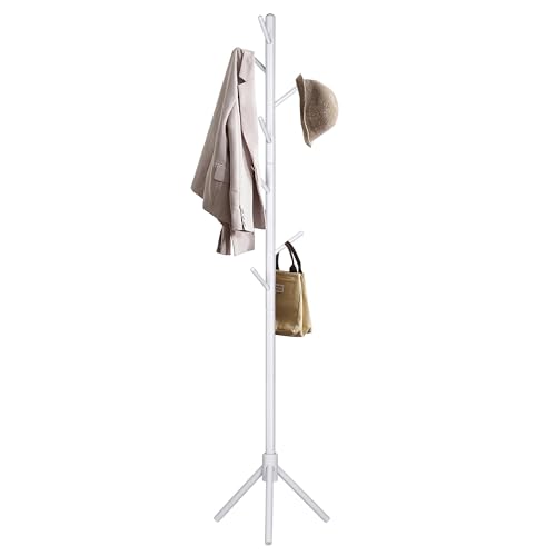 Perchero De Pie Madera de Haya Blanco Con 8 Ganchos Estilo &Aacute;rbol Minimalista | Colgador Ropa Sombreros...