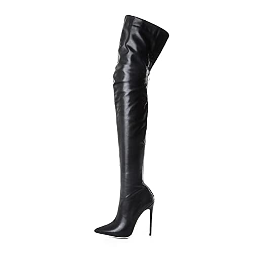 Botas altas gen&eacute;ricas para mujer sexy botas altas cl&aacute;sicas tac&oacute;n de aguja hasta la rodilla puntiaguda...