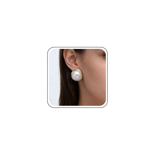 Inateannal Pendientes Boho de Perlas Blancas Grandes Disco de Agua Dulce de Novia con Dise&ntilde;o Dangle de...