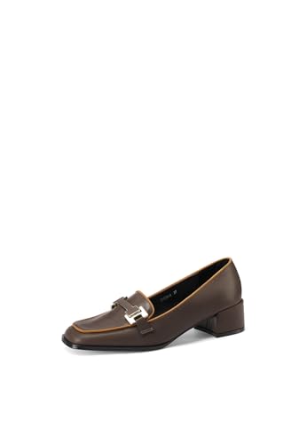 QUEEN HELENA Mocasines de tac&oacute;n casual elegantes para mujer ZM9804, marr&oacute;n, 38 EU