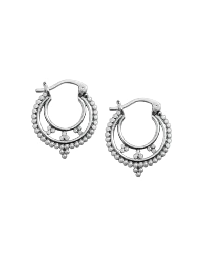 Pendientes Aros Estilo Boho de Tama&ntilde;o Peque&ntilde;o Adorno Tres Bolas - Plata de Ley 925 - Moon
