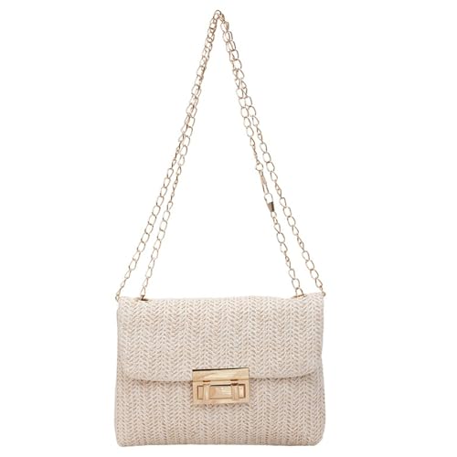 MLPKOI Bolso de Paja para Mujer, Boho Bolsos Mujer Verano Playa con Cadena Desmontable, Bolsos Bandolera...