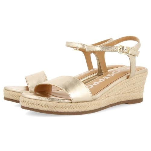 Sandalias DE Piel Color Platino con CU&Ntilde;A DE Yute para Mujer YALAHA
