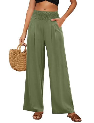 Niwicee Pantal&oacute;n de Lino y Algod&oacute;n Casual S&oacute;lido con Bolsillos, Cintura Alta El&aacute;stica para Mujer...