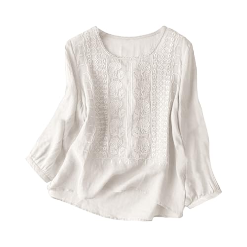 Blusas bohemias para mujer, estilo túnica de manga 3/4, de lino, bordadas, elegantes, informales, para...