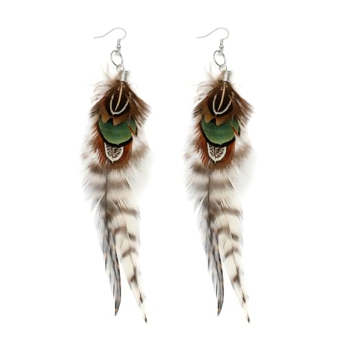 Pendientes de plumas NUOGUAYI, Pendientes de gota de plumas bohemios, Pendientes colgantes largos,...
