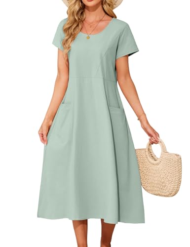 PASUDA Vestidos Verano Mujer Largo Vestido Midi Algod&oacute;n Manga Corta Sueltos Boho Casual Elegante Vestido...