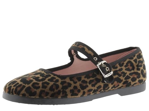 victoria Bailarinas Gong Fu Terciopelo Animal Print & Ribete Al Tono & Hebilla 1080117 para Mujer...