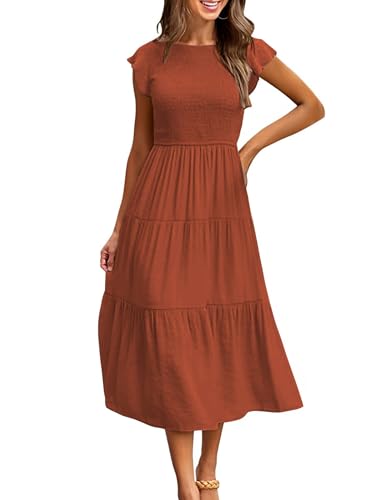CMTOP Vestido Mujer Verano Largo Vestido Playa Manga Volante Cuello Redondo S&oacute;lido Elegante Vestidos...