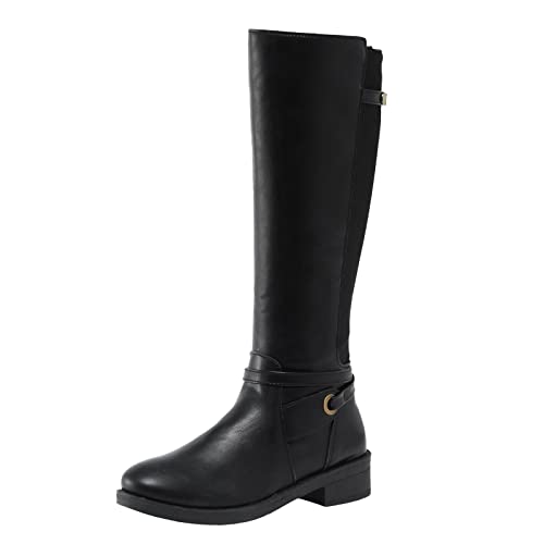 Generisch Botas de cuero de tac&oacute;n grueso para mujer, botas largas hasta la rodilla para mujer, zapatos...