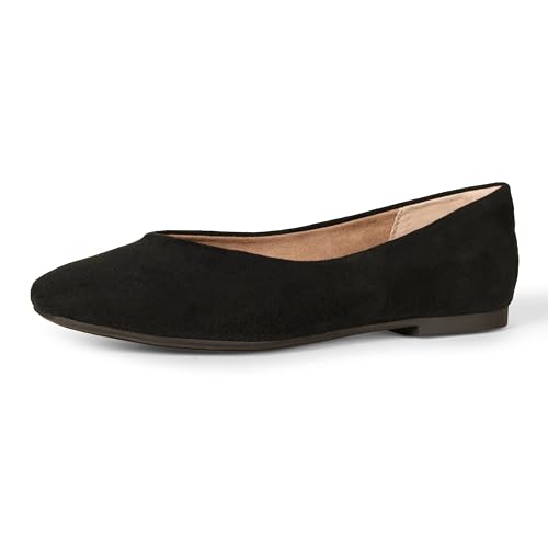 Amazon Essentials Bailarina Cómoda de Punta Cuadrada sin Cordones Mujer, Negro, 38.5 EU