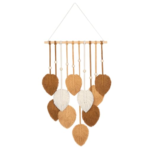 Betylifoy Tapiz de Macram&eacute; para Colgar en la Pared, con Cuentas de Madera y Hojas Verdes para...