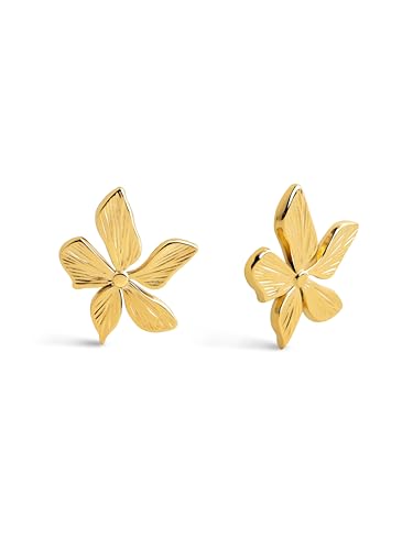 SINGULARU - Pendientes Jasmine. Pendientes Flor de Acero Inoxidable con Ba&ntilde;o en Oro de 18Kt. Cierre...