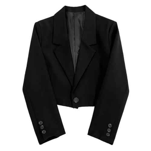 Blazer corto para mujer con solapa de muesca, cierre de un solo bot&oacute;n, chaquetas cortas informales...