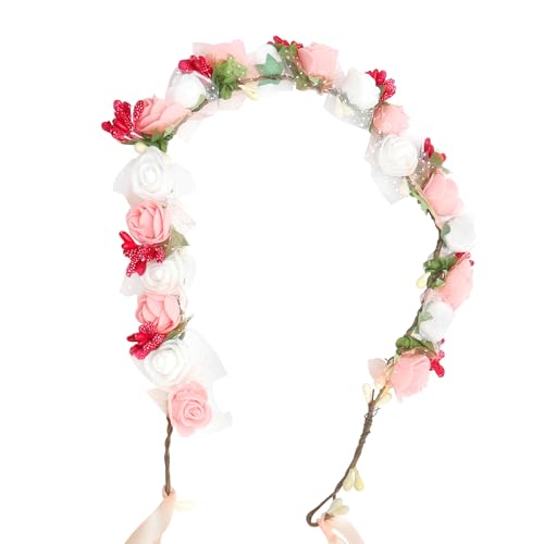 Corona de Flores para Mujer Diadema Dirndl con Perlas para Boda, Oktoberfest, Fiesta Tem&aacute;tica Accesorio...