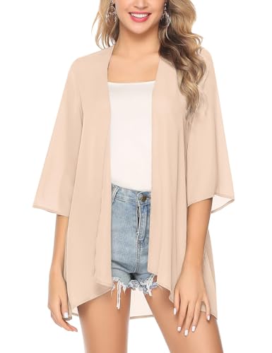 Irevial Kimono Mujer Cardigan Mujer Verano Manga 3/4 Playa Cardigan Boho Style Suelto Chal de Gasa Ropa...