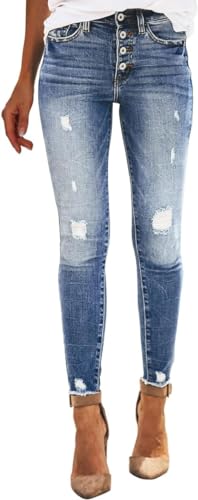 TAIYANYU Pantalones Vaqueros para Mujer con Agujeros para Mujer, el&aacute;sticos, de Cintura Alta, con Pierna...