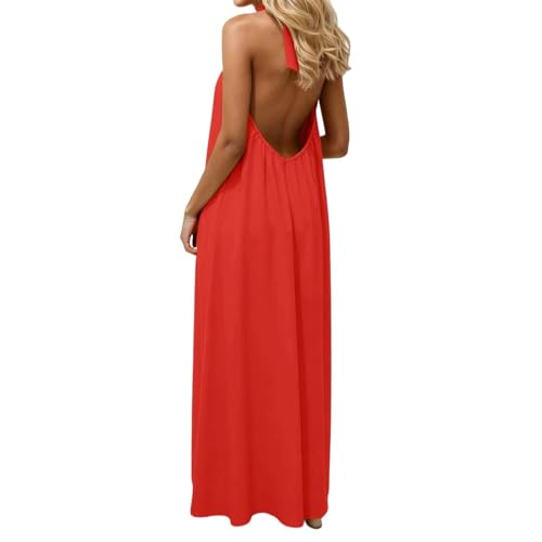 MJGkhiy Vestidos Mujer Largos Verano Curvy Espalda Descubierta Vestido Largo Mar Casual Elegante Halter...