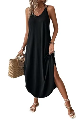 Chicrise Vestido Verano Largo Mujer Maxi Vestido Sin Mangas Casual Vestidos Playa Boho con Bolsillos...
