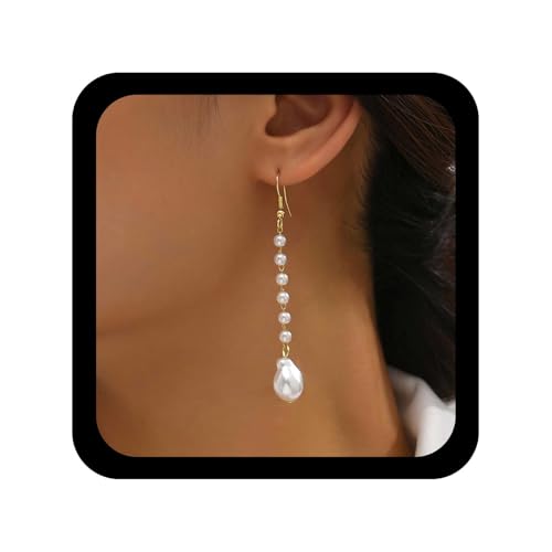 Cybche Boho Barroco Pendientes De Perlas Colgantes Largas Perlas Borla Pendiente Irregular Gota De Perla...