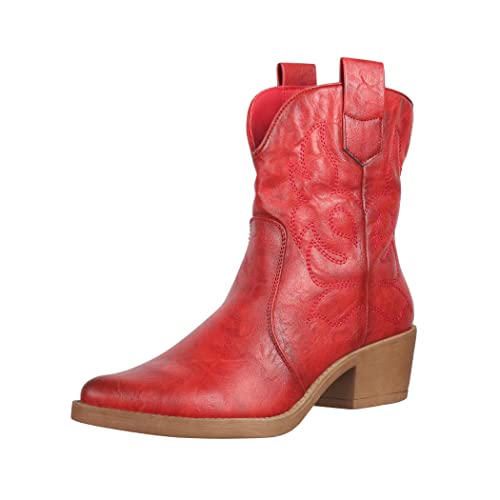 Elara Botines Mujer Botas de Vaquero Chunkyrayan 301-A31P Red PU-39