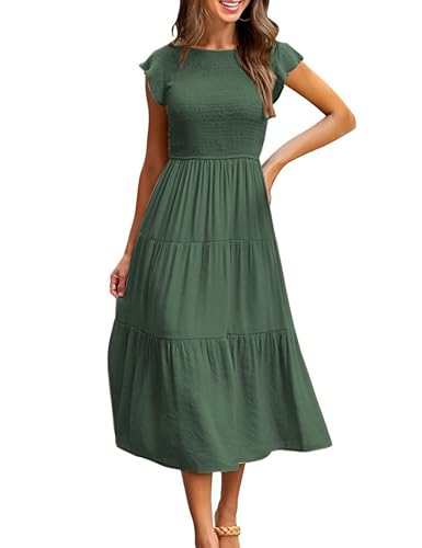 CMTOP Vestido Mujer Verano Largo Vestido Playa Manga Volante Cuello Redondo S&oacute;lido Elegante Vestidos...