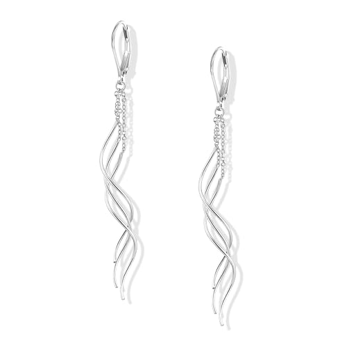 ALEXCRAFT Pendientes Larga Plata Mujer, Pendientes Colgante e L&iacute;nea Ondulados, Brillantes, Aretes de...