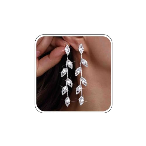 Cybche Boho Cz Hoja Gota Pendientes Largos De Diamantes De Imitaci&oacute;n De La Hoja Pendientes De Plata De...