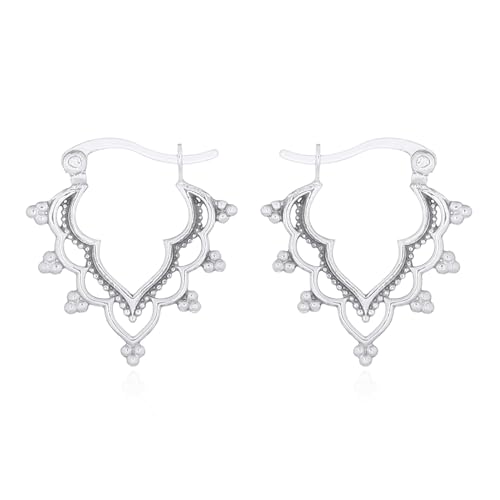 Pendientes Aro Boho-Chic en Plata de Ley 925, Dise&ntilde;o Mandala con Micro-Esferas, Estilo &Eacute;tnico Artesanal...