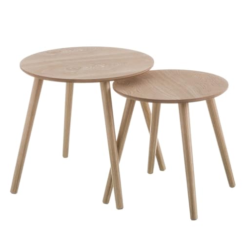 LOLAhome - Set de 2 mesitas Nido auxiliares Redondas laminadas en Tono Natural de 48 y 40 cm de di&aacute;metro...
