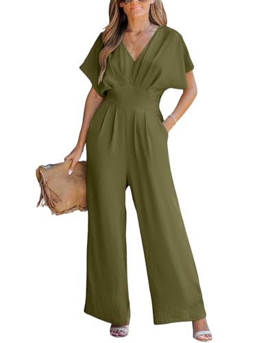 CUPSHE Mono de verano para mujer con cuello en V, manga corta murci&eacute;lago y piernas acampanadas, ropa...