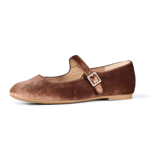 Amazon Essentials Bailarinas Tipo Mary Jane Mujer, Marr&oacute;n Terciopelo, 37.5 EU