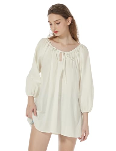BEAUTELICATE Blusa Victoriana de Algod&oacute;n Top Boho Renacentista con Mangas 3/4 y Cordones para G&oacute;tico...