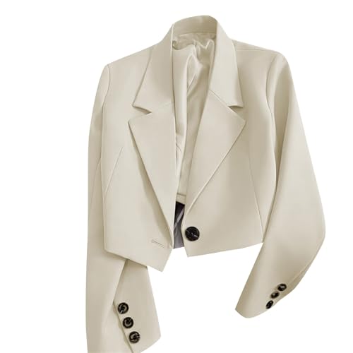 Blazer corto para mujer con solapa de muesca, cierre de un solo bot&oacute;n, chaquetas cortas informales...