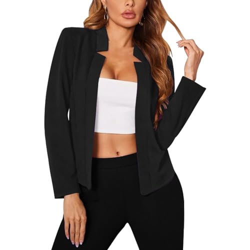 FWAY Womens Long Sleeve Open Front Cardigan Casual Blazer Solid Work Office Cropped Suits Jacket