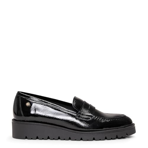 Mocasines con cu&ntilde;a c&oacute;modos de Piel Charol Negro, EU 37