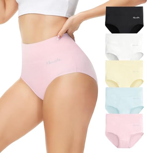 Momoshe Bragas Mujer Algodon Cintura Alta Pack de 5 Braguita de Talle Alto Culotte Cómodo Talla Ropa...