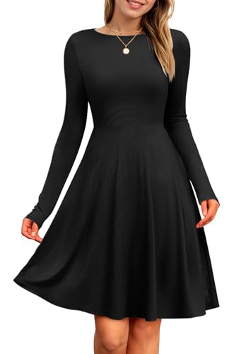 PLOKNRD Vestido de Manga Larga para Mujer, Cuello Redondo hasta la Rodilla Elegante y Casual para Oto&ntilde;o...