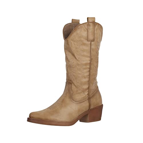 Elara Botas de Vaquero Mujer Estilo Motero Chunkyrayan 301-A32P Khaki PU-42