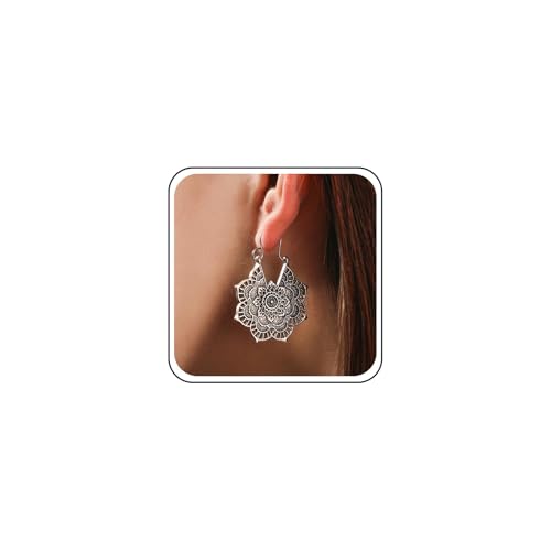 Cybche Boho Pendientes De Flores Mandala &Eacute;tnicos Pendientes De Mandala Vintage Tribal Aro Pendientes De...