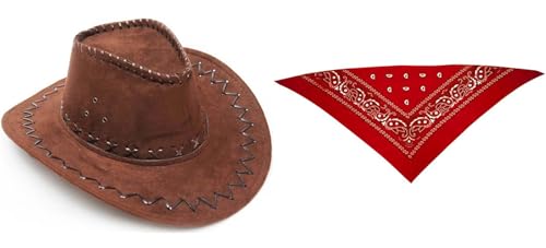 ZZ DISFRAZZES Kit Sombrero y pa&ntilde;uelo vaquero Gorros para carnaval, carnaval, Halloween, fiestas...