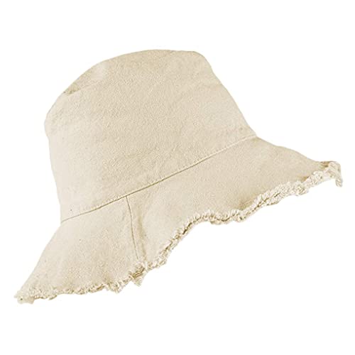 Sombrero de cubeta espaciosa de protecci&oacute;n solar con borde acanalado de tela de algod&oacute;n lavado - Gorra...