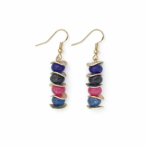 ASTER ALHEL&Iacute; - Pendientes Largos Colgantes para Mujer con Piedras Naturales de Turmalina - Chapado en...