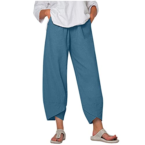 riou Pantalones de Lino para Mujer Pantalones de Jogging de Verano Color Sólido Pantalones de...