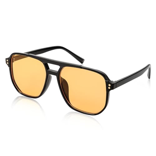 FEISEDY Retro 70s Gafas de Sol Cuadradas Mujer Hombre Vintage Gafas Cl&aacute;sicas con Doble Puente...