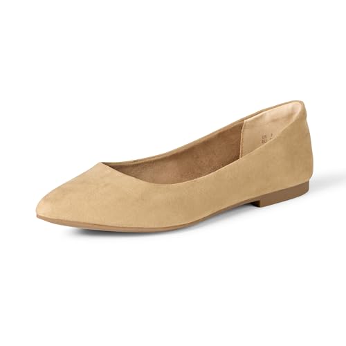 Amazon Essentials Bailarinas con Puntera en Pico Mujer, Beige Micro Gamuza, 37.5 EU