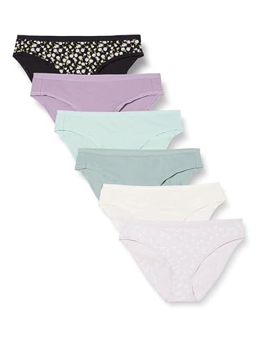 Amazon Essentials Braguita de bikini de algod&oacute;n (disponible en tallas grandes) Mujer, Pack de 6, Flores...