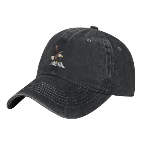 HJFCZH Gorra de b&eacute;isbol de mezclilla lavada negra con estampado de &aacute;guila en la monta&ntilde;a nevada, gorra...
