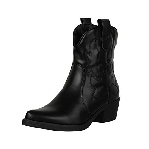Elara Botines Mujer Botas de Vaquero Chunkyrayan Negro 301-A31 Black-39