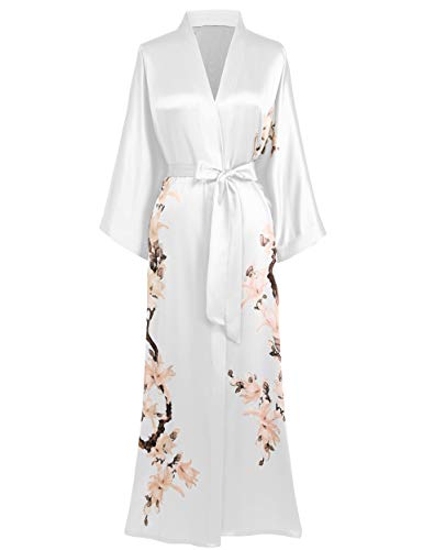 BABEYOND Bata para mujer, kimono, flores y ramas, estampada, maxi largo, para mujer, albornoz con flores...